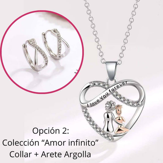 Colección Amor Infinito de Plata 925 (collar+aretes+joyero)